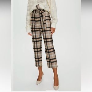 Aritzia Wilfred Camel Black Tan Plaid Check Wool trouser Pants sz 2 $148